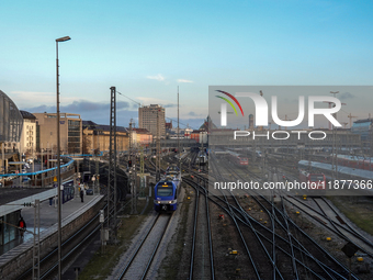 The view from the Hackerbrucke shows trains leaving Munich Central Station in Munich, Bavaria, Germany, on December 17, 2024. (