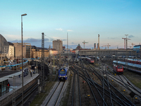 The view from the Hackerbrucke shows trains leaving Munich Central Station in Munich, Bavaria, Germany, on December 17, 2024. (