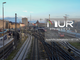 The view from the Hackerbrucke shows trains leaving Munich Central Station in Munich, Bavaria, Germany, on December 17, 2024. (