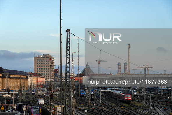 The view from the Hackerbrucke shows trains leaving Munich Central Station in Munich, Bavaria, Germany, on December 17, 2024. 