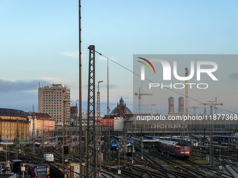 The view from the Hackerbrucke shows trains leaving Munich Central Station in Munich, Bavaria, Germany, on December 17, 2024. (