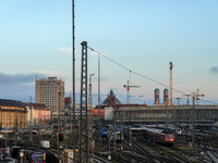 The view from the Hackerbrucke shows trains leaving Munich Central Station in Munich, Bavaria, Germany, on December 17, 2024. (