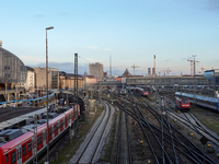 The view from the Hackerbrucke shows trains leaving Munich Central Station in Munich, Bavaria, Germany, on December 17, 2024. (