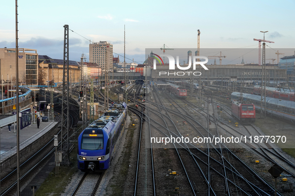 The view from the Hackerbrucke shows trains leaving Munich Central Station in Munich, Bavaria, Germany, on December 17, 2024. 