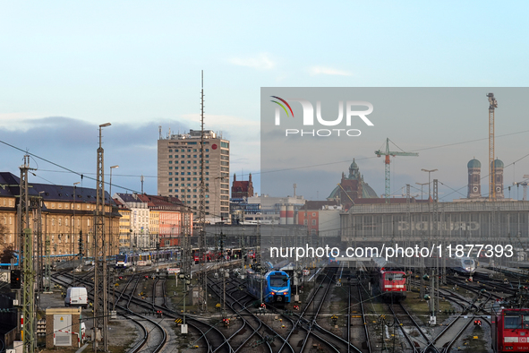 The view from the Hackerbrucke shows trains leaving Munich Central Station in Munich, Bavaria, Germany, on December 17, 2024. 