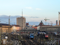 The view from the Hackerbrucke shows trains leaving Munich Central Station in Munich, Bavaria, Germany, on December 17, 2024. (