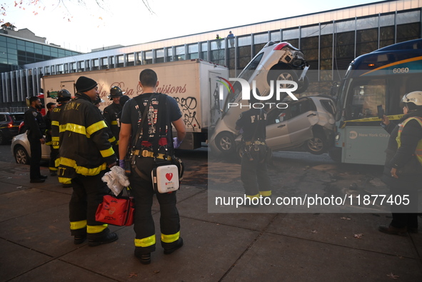 An MTA New York City bus crashes into multiple vehicles on Flushing Avenue and Nostrand Avenue around 2:30 PM in the Bedford-Stuyvesant sect...