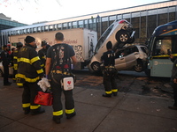 An MTA New York City bus crashes into multiple vehicles on Flushing Avenue and Nostrand Avenue around 2:30 PM in the Bedford-Stuyvesant sect...