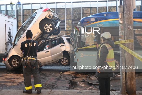 An MTA New York City bus crashes into multiple vehicles on Flushing Avenue and Nostrand Avenue around 2:30 PM in the Bedford-Stuyvesant sect...