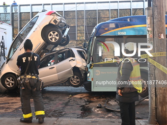 An MTA New York City bus crashes into multiple vehicles on Flushing Avenue and Nostrand Avenue around 2:30 PM in the Bedford-Stuyvesant sect...