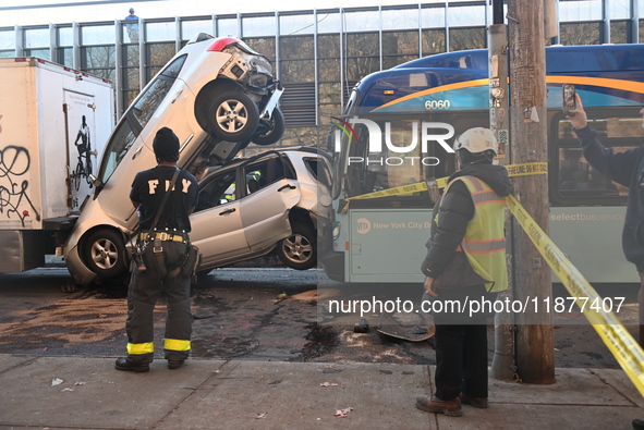 An MTA New York City bus crashes into multiple vehicles on Flushing Avenue and Nostrand Avenue around 2:30 PM in the Bedford-Stuyvesant sect...