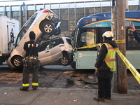 An MTA New York City bus crashes into multiple vehicles on Flushing Avenue and Nostrand Avenue around 2:30 PM in the Bedford-Stuyvesant sect...