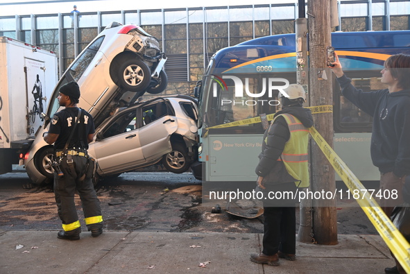 An MTA New York City bus crashes into multiple vehicles on Flushing Avenue and Nostrand Avenue around 2:30 PM in the Bedford-Stuyvesant sect...