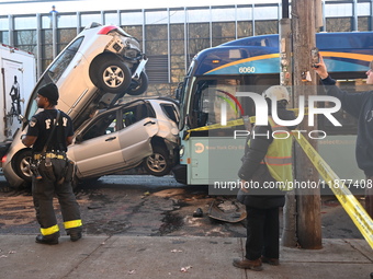 An MTA New York City bus crashes into multiple vehicles on Flushing Avenue and Nostrand Avenue around 2:30 PM in the Bedford-Stuyvesant sect...