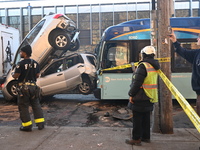 An MTA New York City bus crashes into multiple vehicles on Flushing Avenue and Nostrand Avenue around 2:30 PM in the Bedford-Stuyvesant sect...