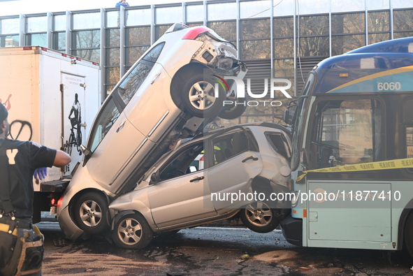 An MTA New York City bus crashes into multiple vehicles on Flushing Avenue and Nostrand Avenue around 2:30 PM in the Bedford-Stuyvesant sect...