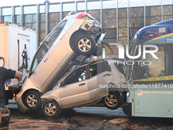 An MTA New York City bus crashes into multiple vehicles on Flushing Avenue and Nostrand Avenue around 2:30 PM in the Bedford-Stuyvesant sect...