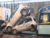 An MTA New York City bus crashes into multiple vehicles on Flushing Avenue and Nostrand Avenue around 2:30 PM in the Bedford-Stuyvesant sect...