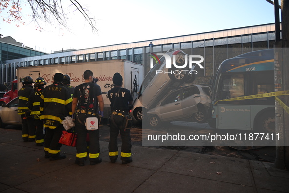 An MTA New York City bus crashes into multiple vehicles on Flushing Avenue and Nostrand Avenue around 2:30 PM in the Bedford-Stuyvesant sect...