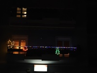 A balcony in Athens, Greece, on December 16, 2024, is decorated with Christmas lights. (