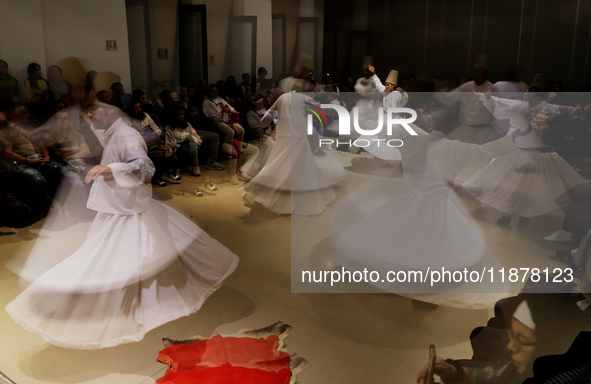 Members of the Nur Ashki Jerrahi and Tekke Sufi Community in Mexico City, Mexico, on December 17, 2024, pay tribute through a Sufi dance to...