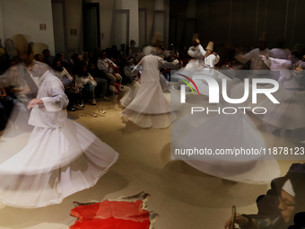 Members of the Nur Ashki Jerrahi and Tekke Sufi Community in Mexico City, Mexico, on December 17, 2024, pay tribute through a Sufi dance to...