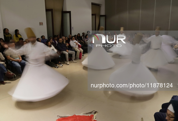 Members of the Nur Ashki Jerrahi and Tekke Sufi Community in Mexico City, Mexico, on December 17, 2024, pay tribute through a Sufi dance to...