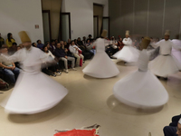 Members of the Nur Ashki Jerrahi and Tekke Sufi Community in Mexico City, Mexico, on December 17, 2024, pay tribute through a Sufi dance to...