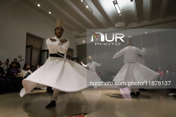 Members of the Nur Ashki Jerrahi and Tekke Sufi Community in Mexico City, Mexico, on December 17, 2024, pay tribute through a Sufi dance to...