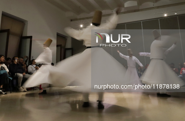 Members of the Nur Ashki Jerrahi and Tekke Sufi Community in Mexico City, Mexico, on December 17, 2024, pay tribute through a Sufi dance to...