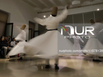 Members of the Nur Ashki Jerrahi and Tekke Sufi Community in Mexico City, Mexico, on December 17, 2024, pay tribute through a Sufi dance to...