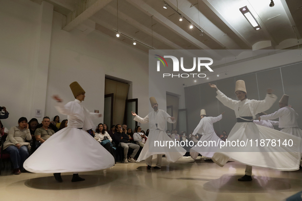 Members of the Nur Ashki Jerrahi and Tekke Sufi Community in Mexico City, Mexico, on December 17, 2024, pay tribute through a Sufi dance to...