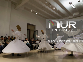 Members of the Nur Ashki Jerrahi and Tekke Sufi Community in Mexico City, Mexico, on December 17, 2024, pay tribute through a Sufi dance to...