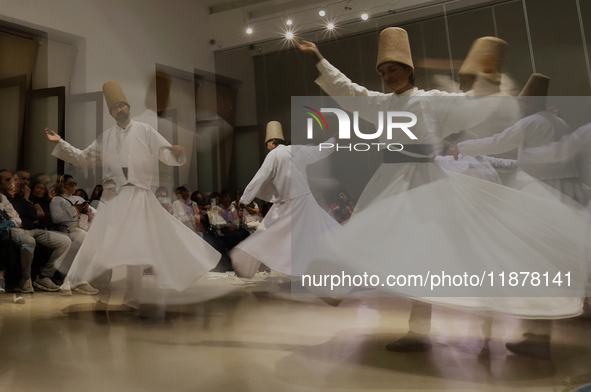 Members of the Nur Ashki Jerrahi and Tekke Sufi Community in Mexico City, Mexico, on December 17, 2024, pay tribute through a Sufi dance to...