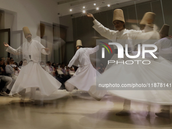 Members of the Nur Ashki Jerrahi and Tekke Sufi Community in Mexico City, Mexico, on December 17, 2024, pay tribute through a Sufi dance to...