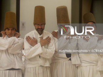 Members of the Nur Ashki Jerrahi and Tekke Sufi Community in Mexico City, Mexico, on December 17, 2024, pay tribute through a Sufi ritual an...