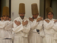 Members of the Nur Ashki Jerrahi and Tekke Sufi Community in Mexico City, Mexico, on December 17, 2024, pay tribute through a Sufi ritual an...