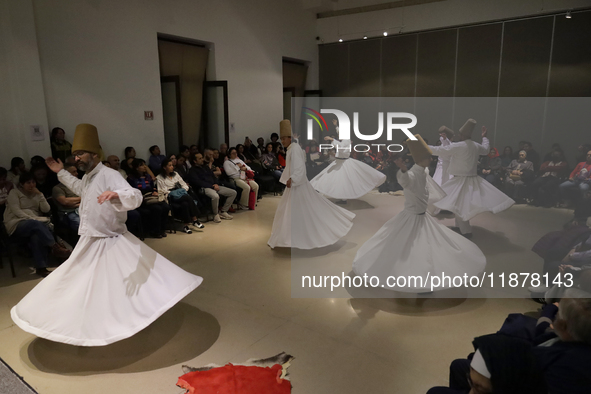 Members of the Nur Ashki Jerrahi and Tekke Sufi Community in Mexico City, Mexico, on December 17, 2024, pay tribute through a Sufi dance to...