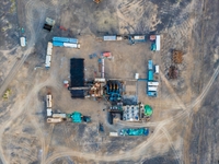 Drilling rigs work in the Gobi Desert in Karamay, China, on July 17, 2024. (