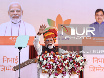 Prime Minister Narendra Modi addresses the 'Ek Varsh-Parinaam Utkarsh' event, marking the completion of one year of the Rajasthan government...