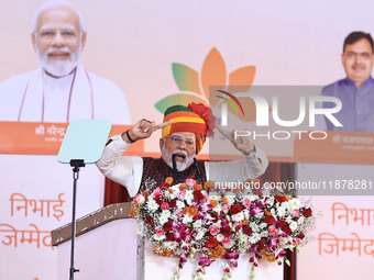 Prime Minister Narendra Modi addresses the 'Ek Varsh-Parinaam Utkarsh' event, marking the completion of one year of the Rajasthan government...