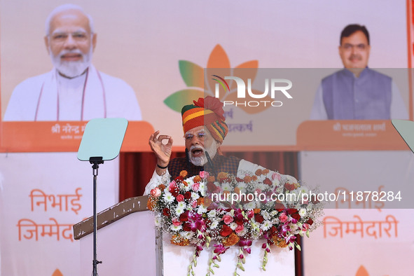 Prime Minister Narendra Modi addresses the 'Ek Varsh-Parinaam Utkarsh' event, marking the completion of one year of the Rajasthan government...