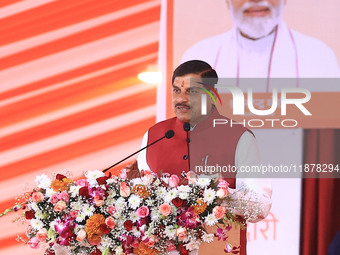 Madhya Pradesh Chief Minister Mohan Yadav addresses the 'Ek Varsh-Parinaam Utkarsh' event, marking the completion of one year of the Rajasth...