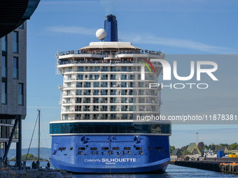 In Oslo, Norway, on May 11, 2024, the Celebrity Silhouette cruise ship stands at Tjuvholmen (