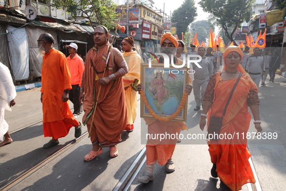 The Vishwa Hindu Parishad holds a protest rally condemning the recent arrest of prominent Hindu leader Krishna Das Prabhu and the alleged at...