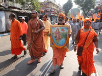 The Vishwa Hindu Parishad holds a protest rally condemning the recent arrest of prominent Hindu leader Krishna Das Prabhu and the alleged at...