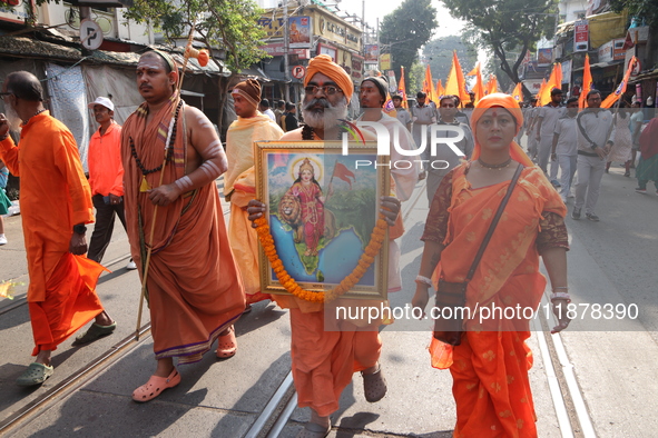 The Vishwa Hindu Parishad holds a protest rally condemning the recent arrest of prominent Hindu leader Krishna Das Prabhu and the alleged at...