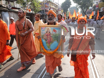 The Vishwa Hindu Parishad holds a protest rally condemning the recent arrest of prominent Hindu leader Krishna Das Prabhu and the alleged at...