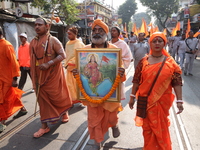 The Vishwa Hindu Parishad holds a protest rally condemning the recent arrest of prominent Hindu leader Krishna Das Prabhu and the alleged at...