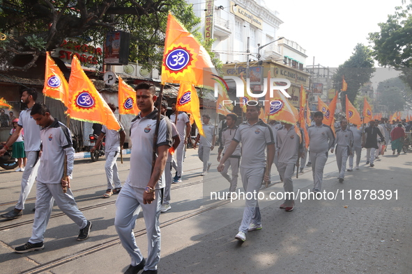 The Vishwa Hindu Parishad holds a protest rally condemning the recent arrest of prominent Hindu leader Krishna Das Prabhu and the alleged at...